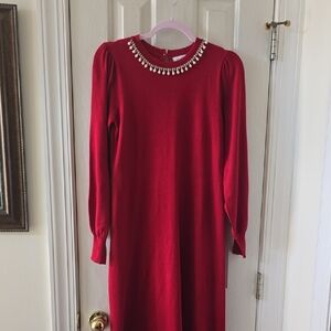 LIZ CLAIBORNE  WOMEN'S CHRISTMAS RED SWEATER DRESS WITH "PEARL" NECKLINE MEDIUM